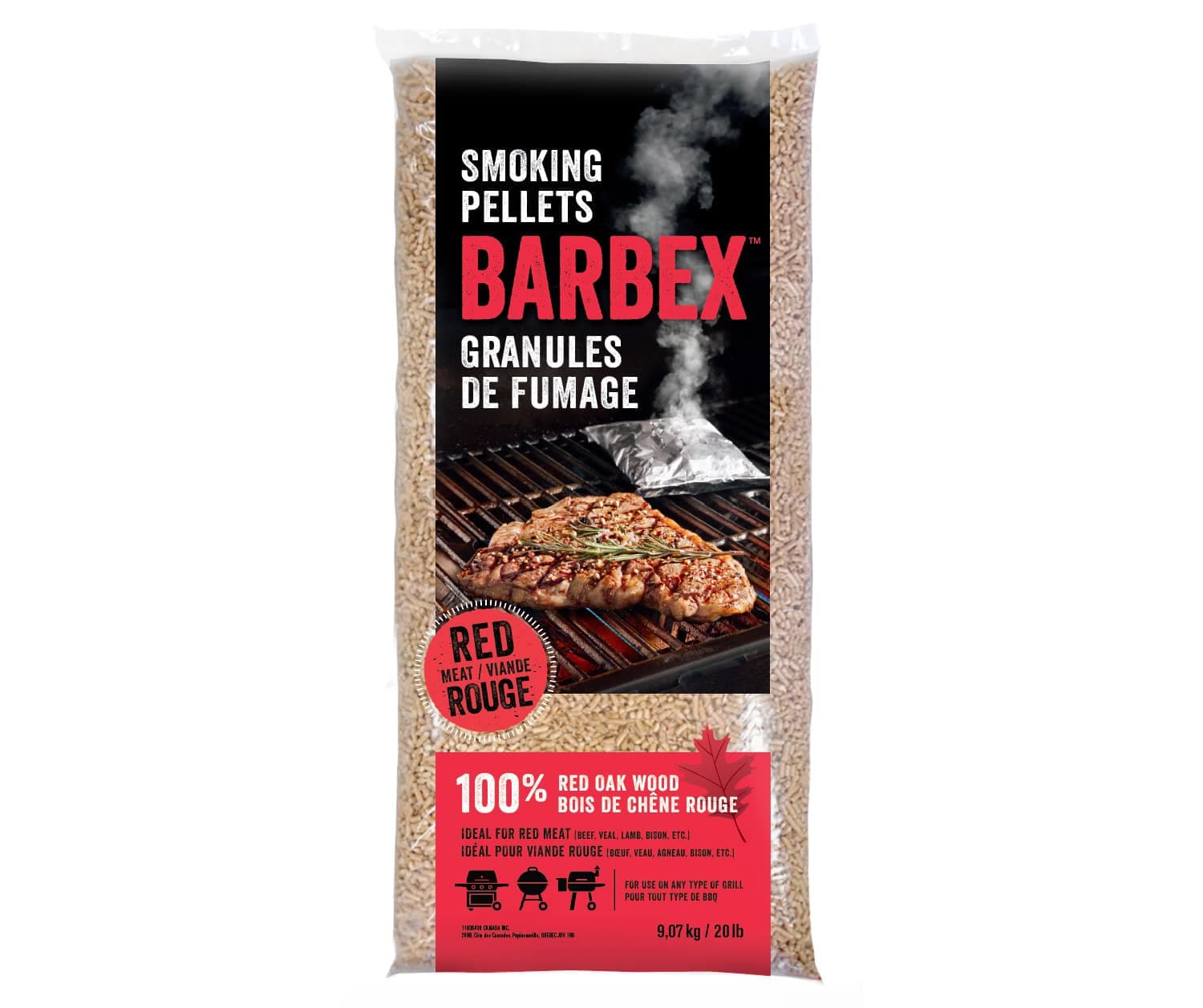 Les granules de fumage de BARBEX sont disponibles en deux essences de bois, chêne rouge et érable à sucre.