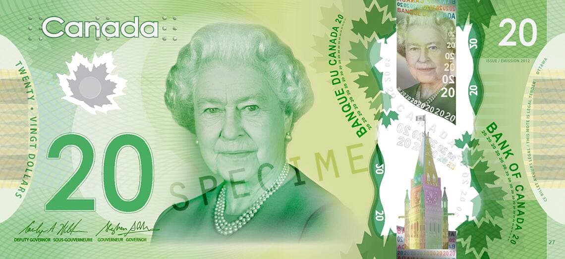 Un billet de 20 dollars canadiens.