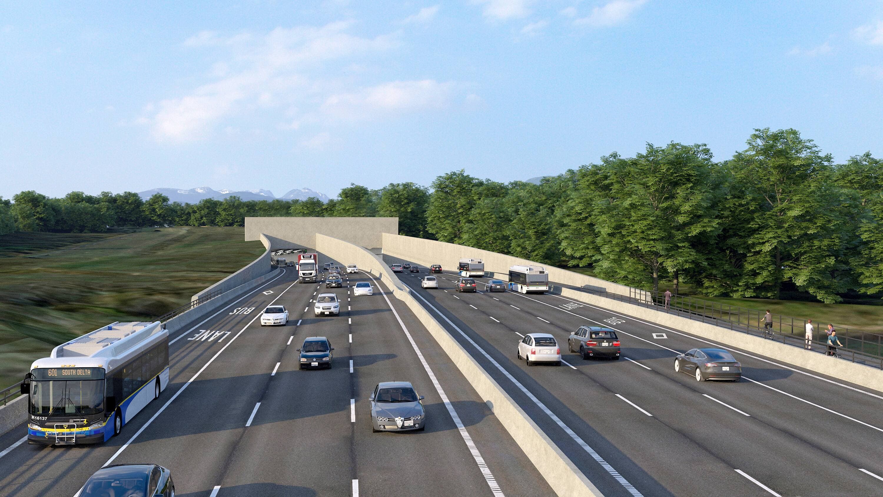 Le nouveau tunnel George-Massey sur la route 99 et sous le fleuve Fraser en Colombie-Britannique comportera huit voies et sera sans péage.