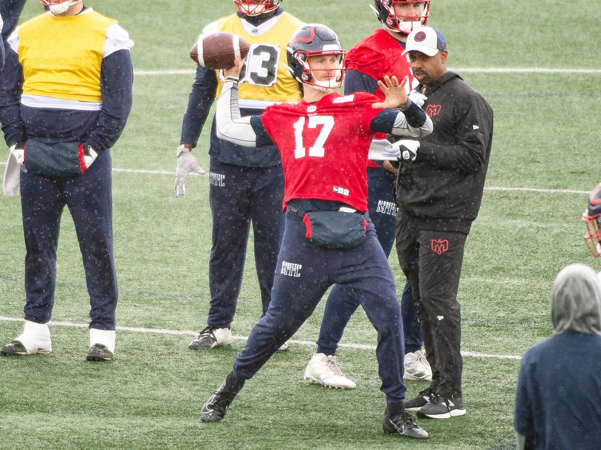 Trevor Harris a participé à son premier entraînement avec les Alouettes, mardi.