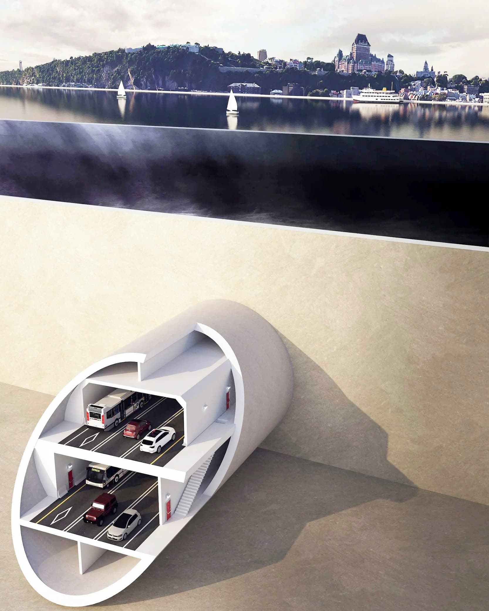 Illustration du projet entre Québec et Lévis.