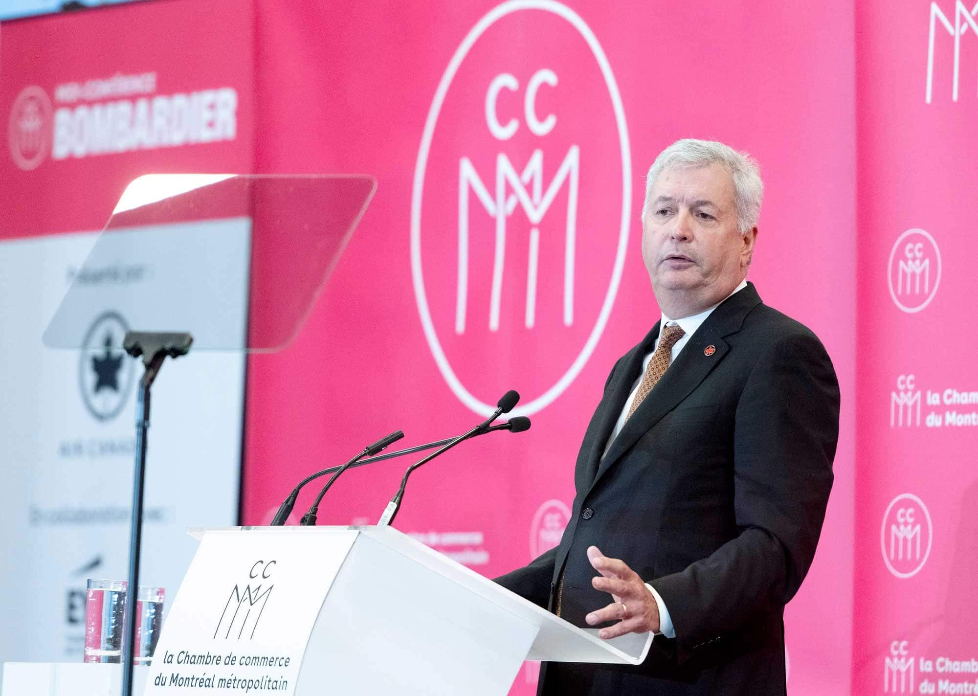 Le grand patron d’Air Canada, Michael Rousseau, lors de sa désormais célèbre allocution uniquement en anglais, devant la Chambre de commerce du Montréal métropolitain, en novembre dernier.
