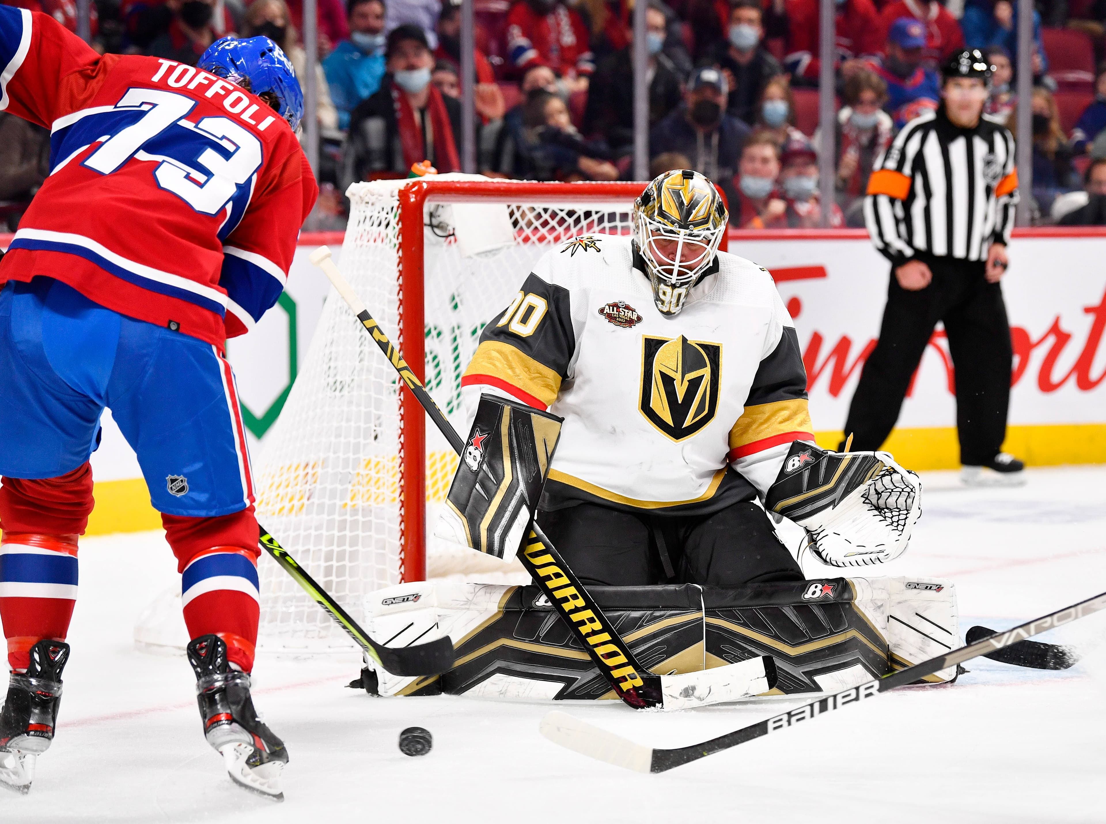 Tyler Toffoli a frappé à la porte, mais le gardien Robin Lehner veillait au grain devant la cage des Golden Knights de Vegas, samedi soir.