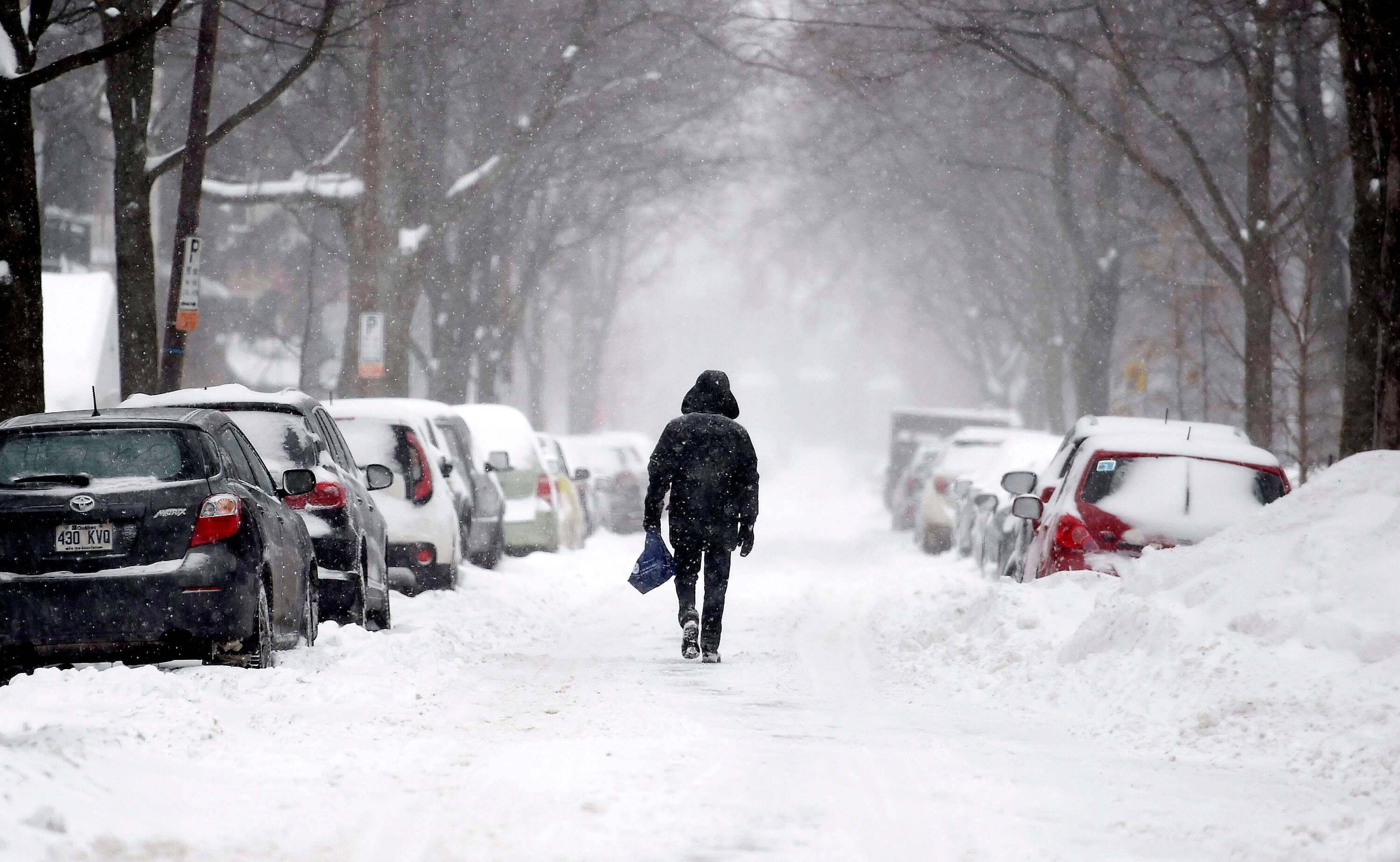Les Québécois de plusieurs régions devront composer lundi avec les répercussions de la première grosse tempête de l’hiver, comme ce piéton, en février dernier.
