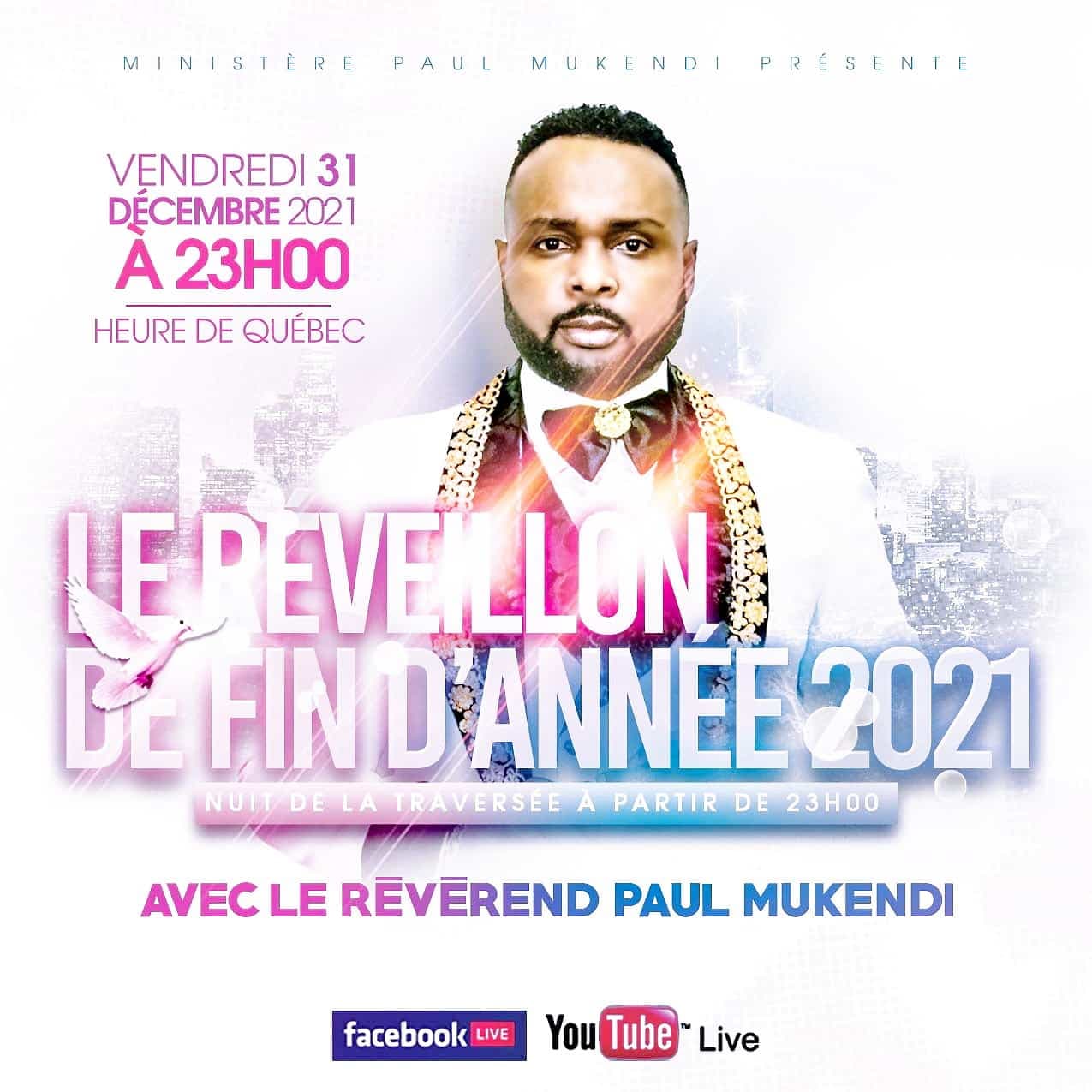 Le pasteur faisant la promotion d’une soirée organisée pour le Nouvel An sur les réseaux sociaux, pour ses fidèles du Québec.