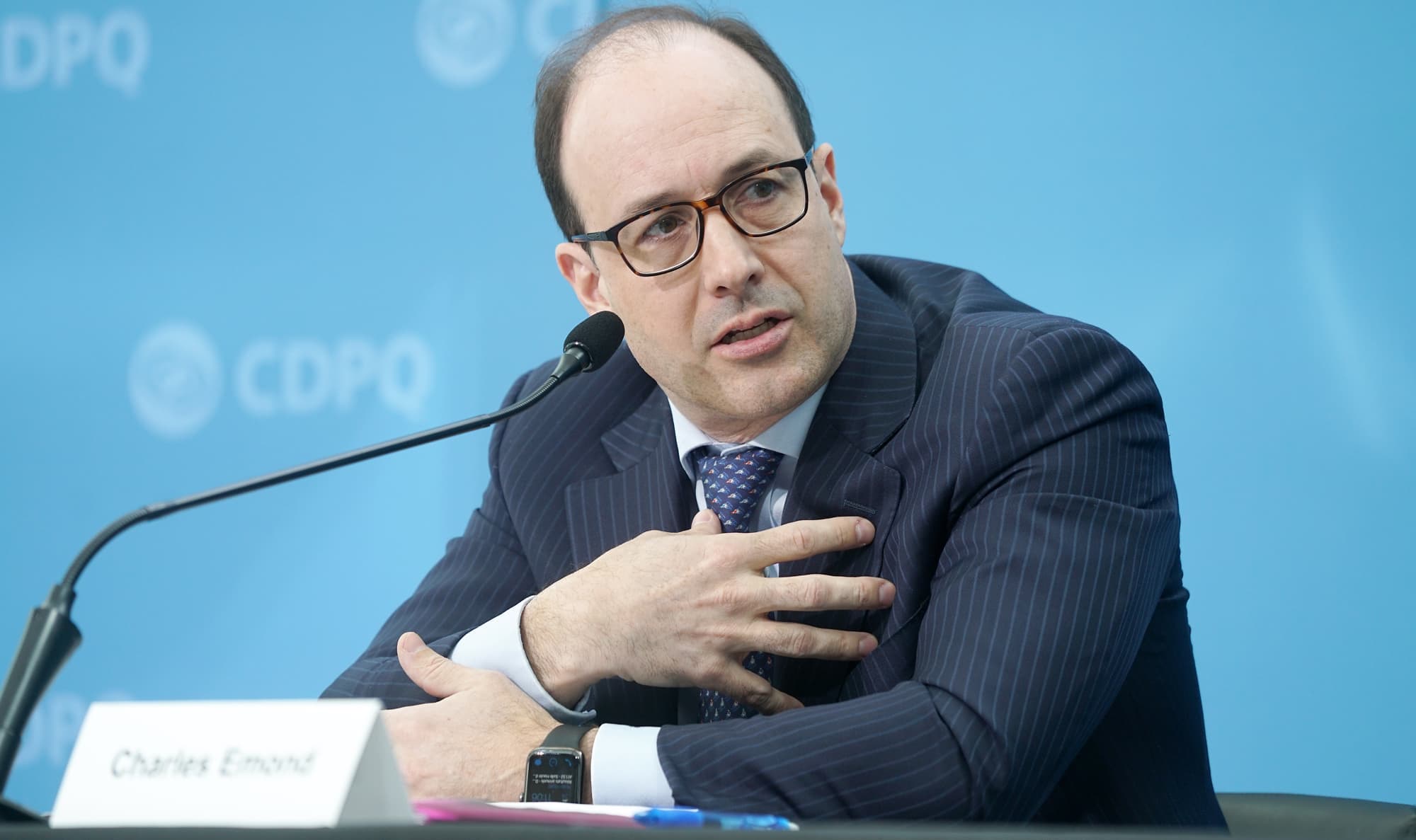 Charles Emond a présenté le bilan de l’année 2021 de la Caisse de dépôt, ce jeudi, en point de presse, à l’Édifice Jacques-Parizeau, dans la métropole québécoise.