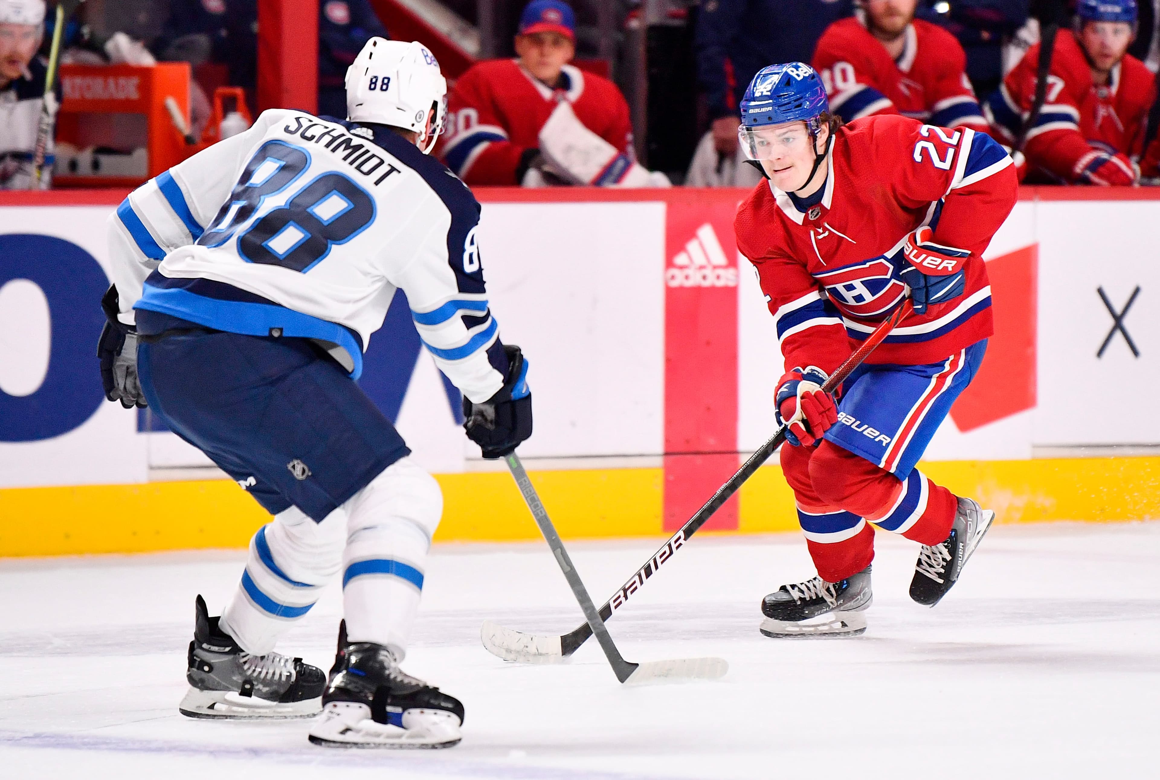 Cole Caufield lors d’un match face aux Jets de Winnipeg, en avril dernier, au Centre Bell.