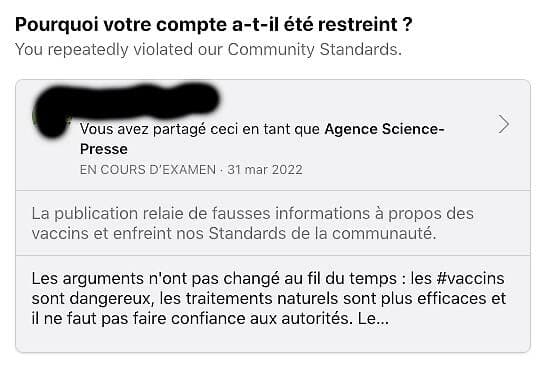 L’explication obtenue à l’Agence de Science-Presse à la suite du 2e retrait de sa publication.