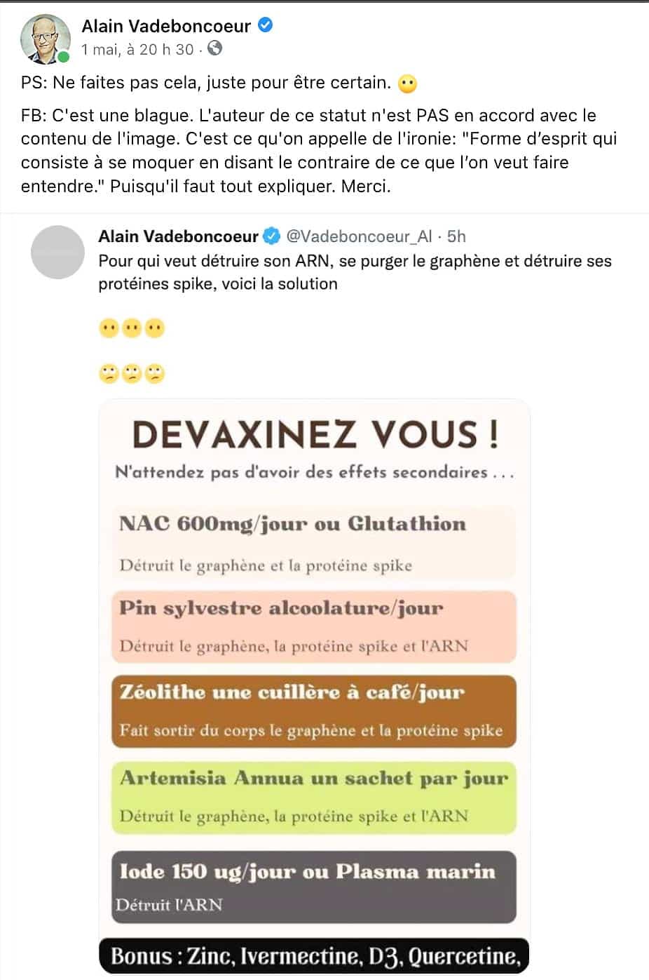 Le message du 1er mai du Dr Alain Vadeboncoeur.
