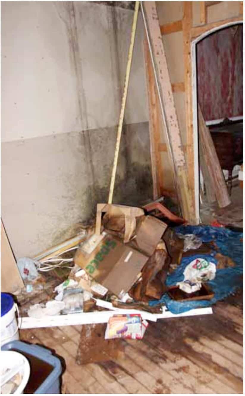 À cause de défauts d’étanchéité du revêtement extérieur et des sections brisées, des infiltrations d’eau à l’intérieur de l’ossature des murs ont permis à la moisissure et la pourriture d’attaquer la structure de la bâtisse.