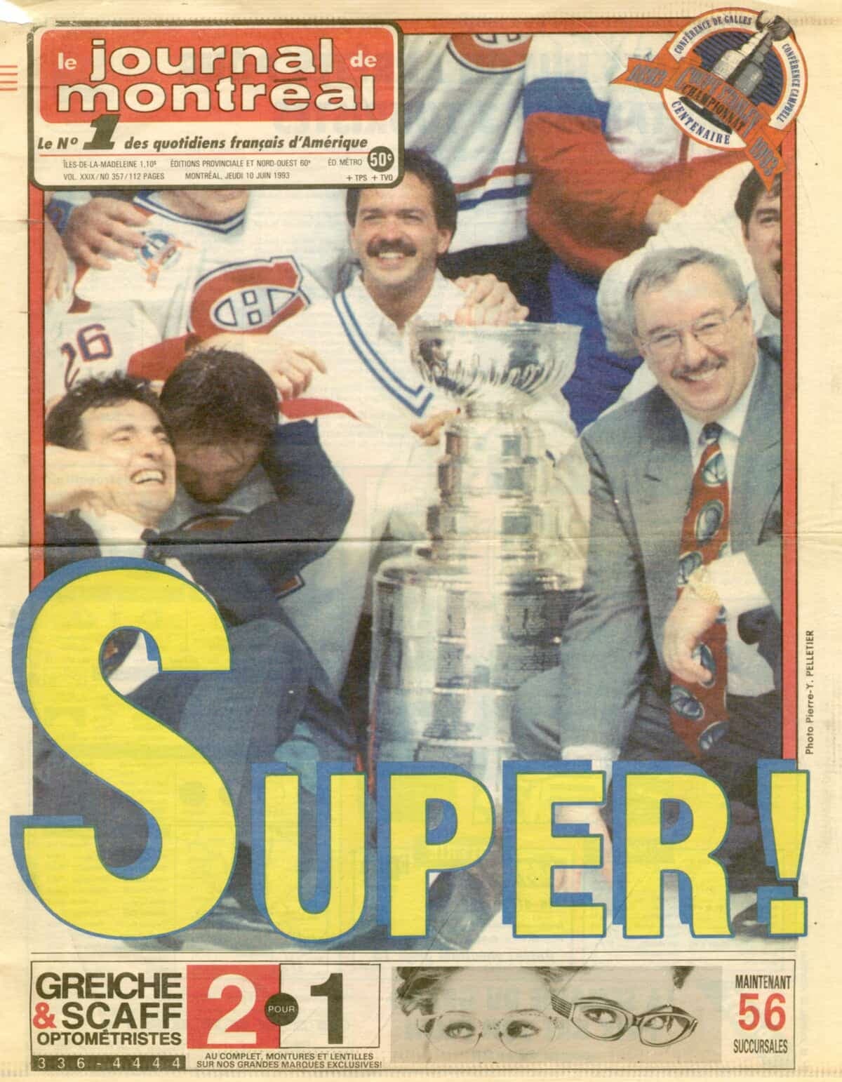 La une du Journal de Montréal du 10 juin 1993.