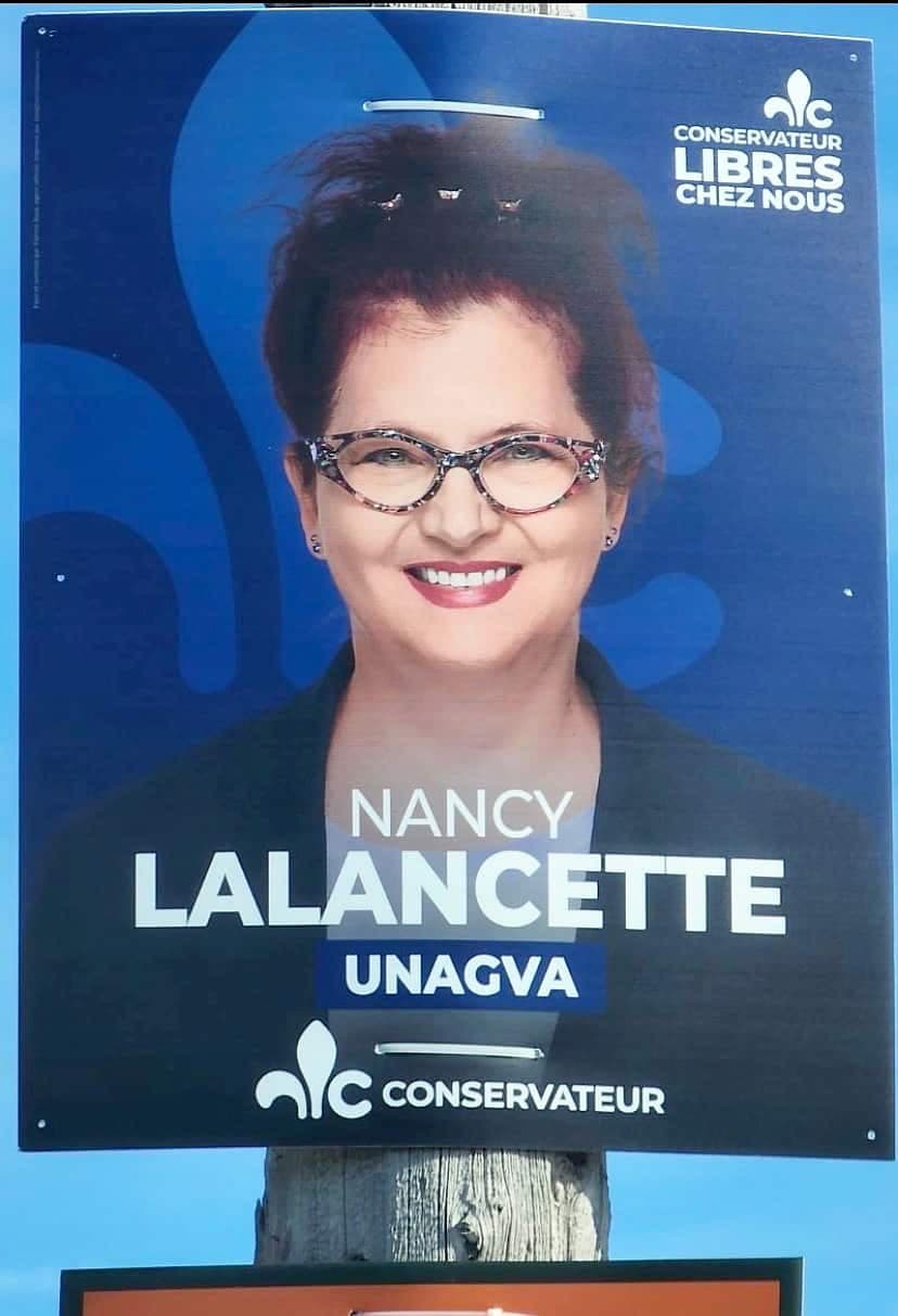 PHOTO TWITTER Nancy Lalancette, candidate, Parti conservateur du Québec, PCQ, pancarte, erreur, Ungava PHOTO TWITTER