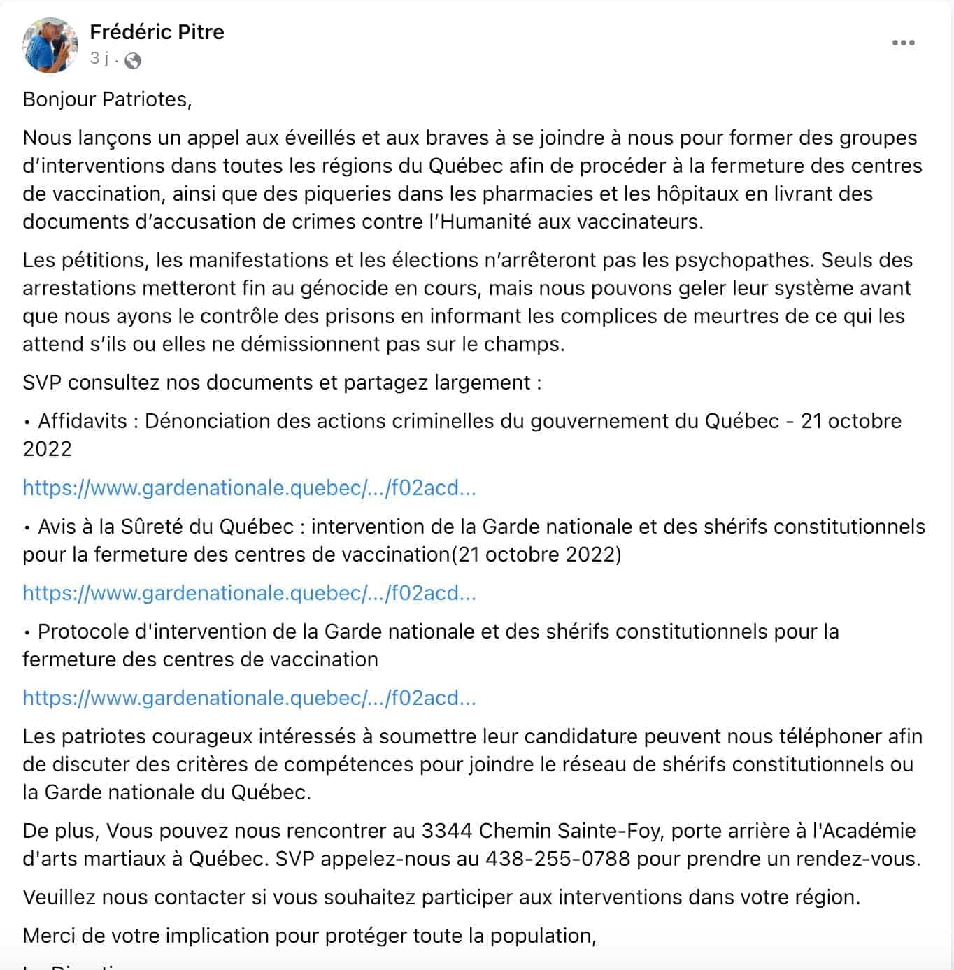 Un appel au recrutement de la Garde nationale du Québec sur les réseaux sociaux