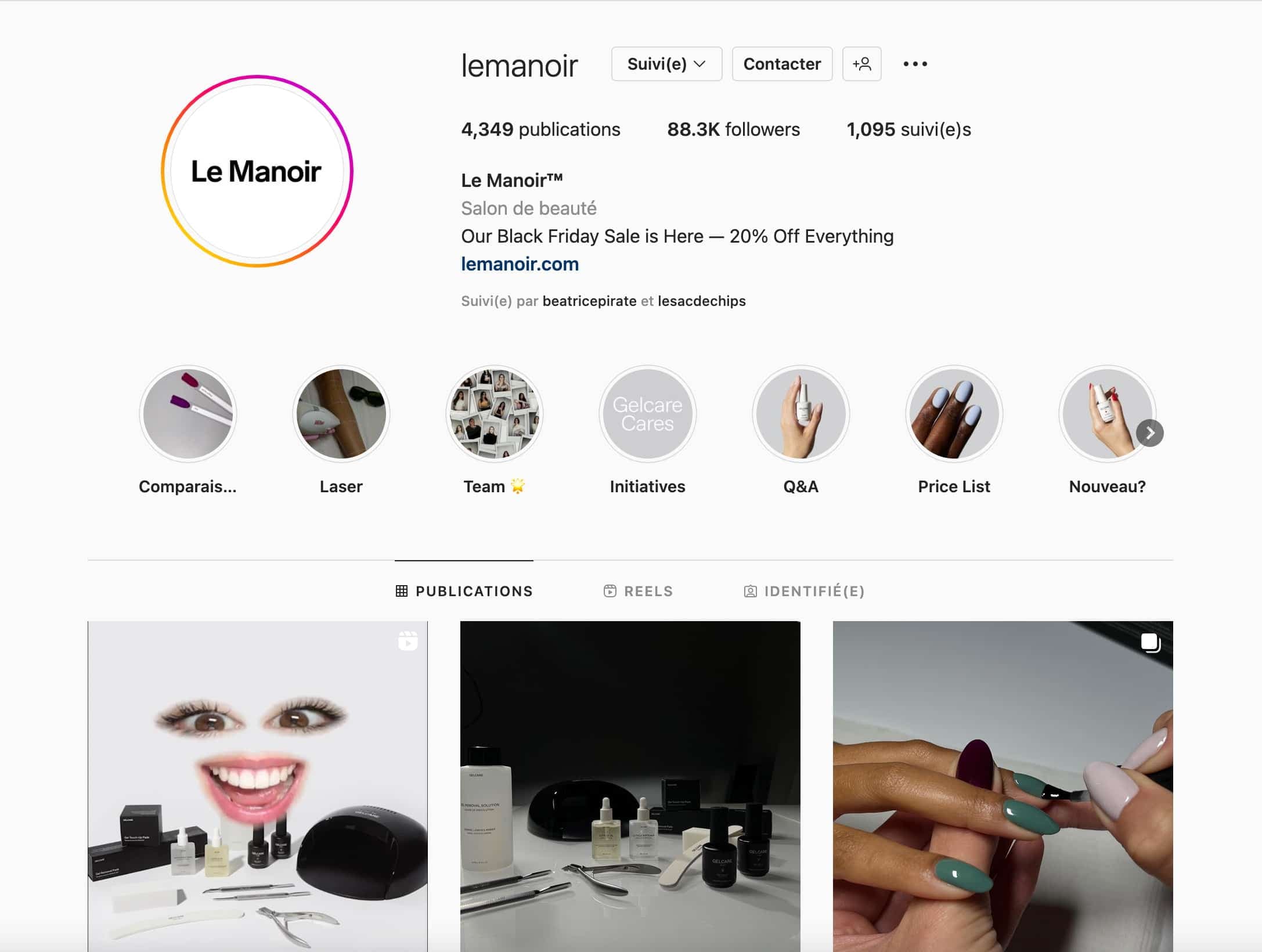 La page Instagram de la compagnie