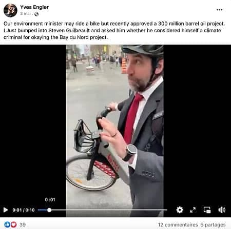 Yves Engler en train de perturber des conférences de politiciens canadiens au cours des derniers mois.