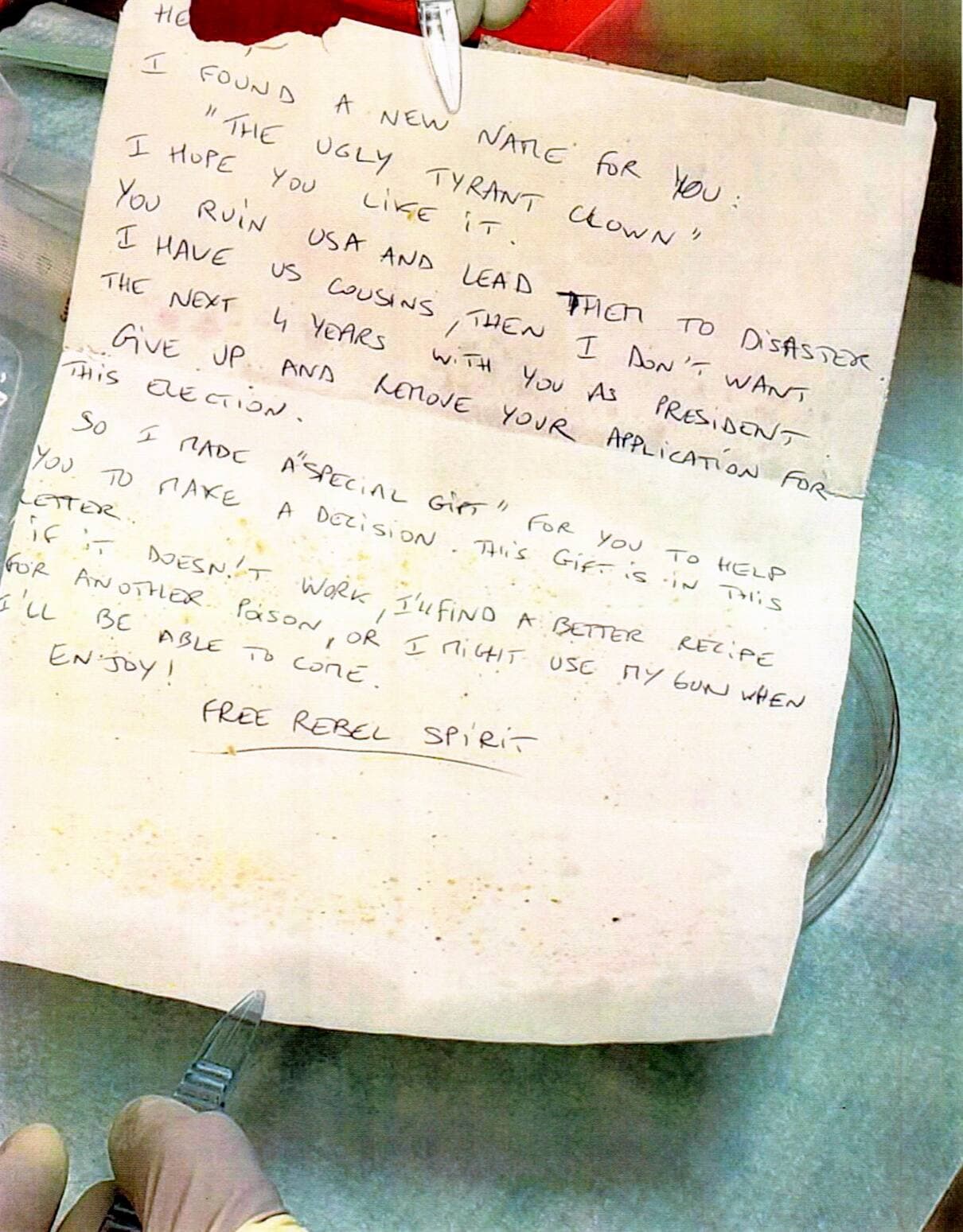 Le message envoyé à Donald Trump.