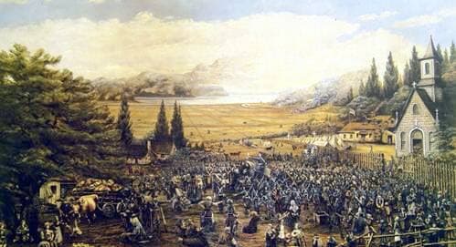 La déportation des Acadiens est une période sombre de notre histoire. De 1755 à 1763, environ 10 000 Acadiens auront été déportés. Le village illustré ici, Grand-Pré, en Nouvelle-Écosse, est aujourd’hui un lieu historique national.