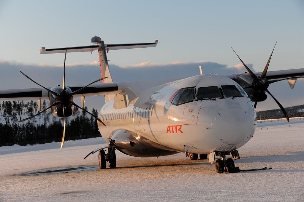 L'ATR 72-600, acheté par Hydro-Québec, au cours d'essaies à basses températures, dans la région d'Ivalo en Finlande.