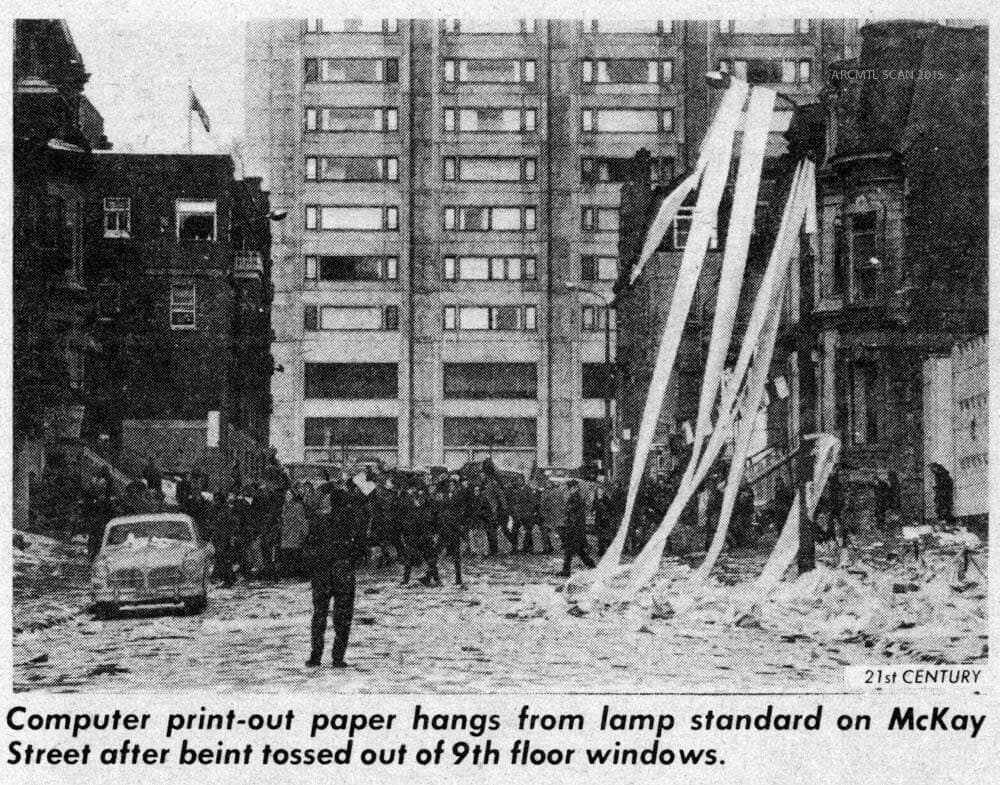 Il y avait de l’action sur la rue Mackay en 1969 alors que des étudiants de l’Université Sir George Williams protestaient contre le traitement qu’ils jugeaient inéquitables entre les étudiants de diverses origines ethniques.