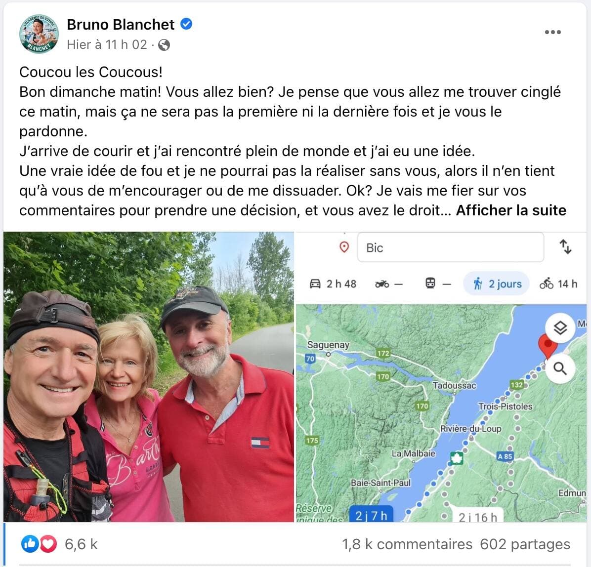 Capture d'écran / Facebook Bruno Blanchet