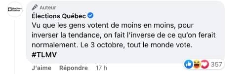 Capture d'écran / Facebook Élections Québec