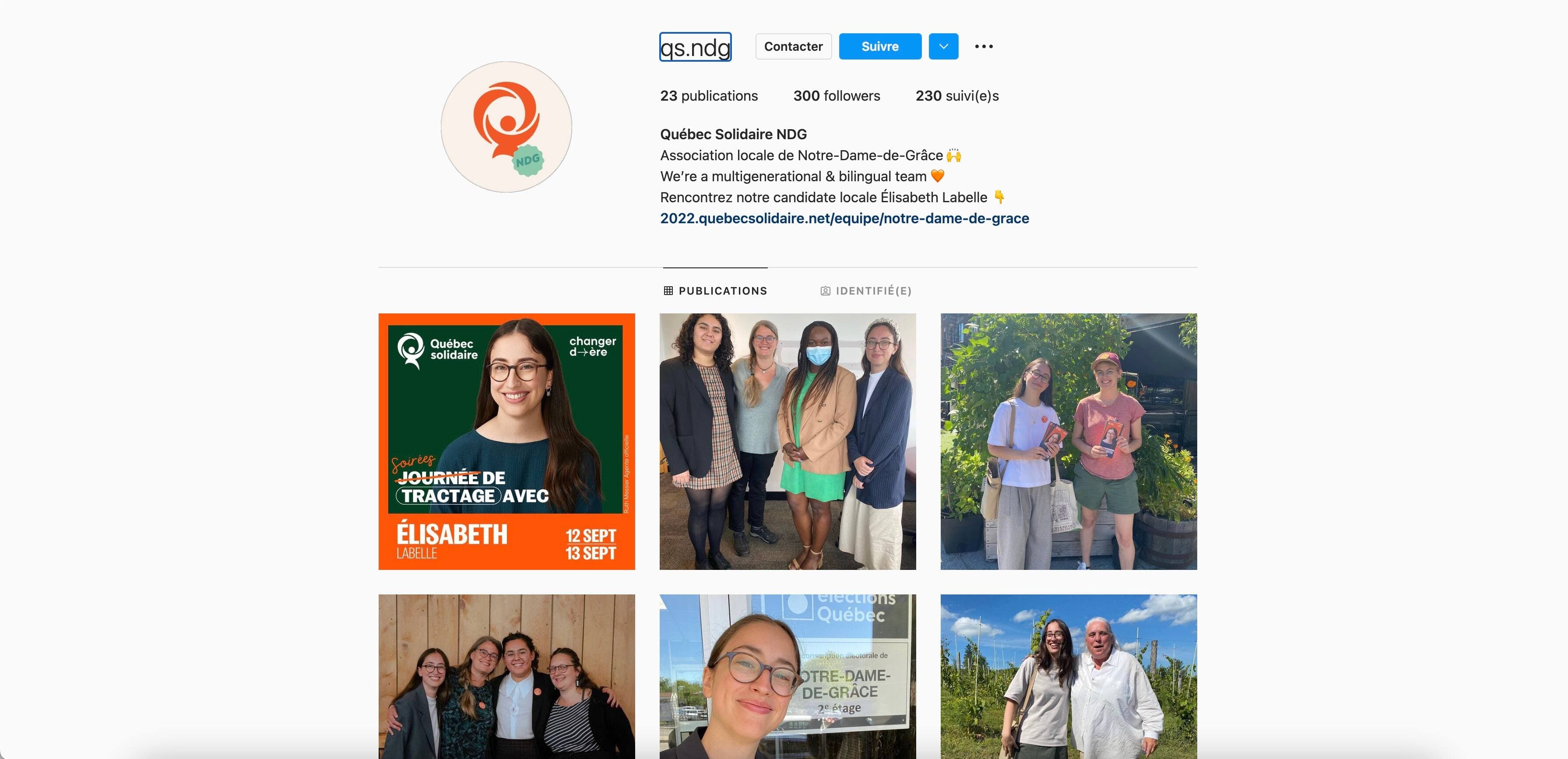 La page Instagram de l'association locale de Québec solidaire dans Notre-Dame-de-Grâce