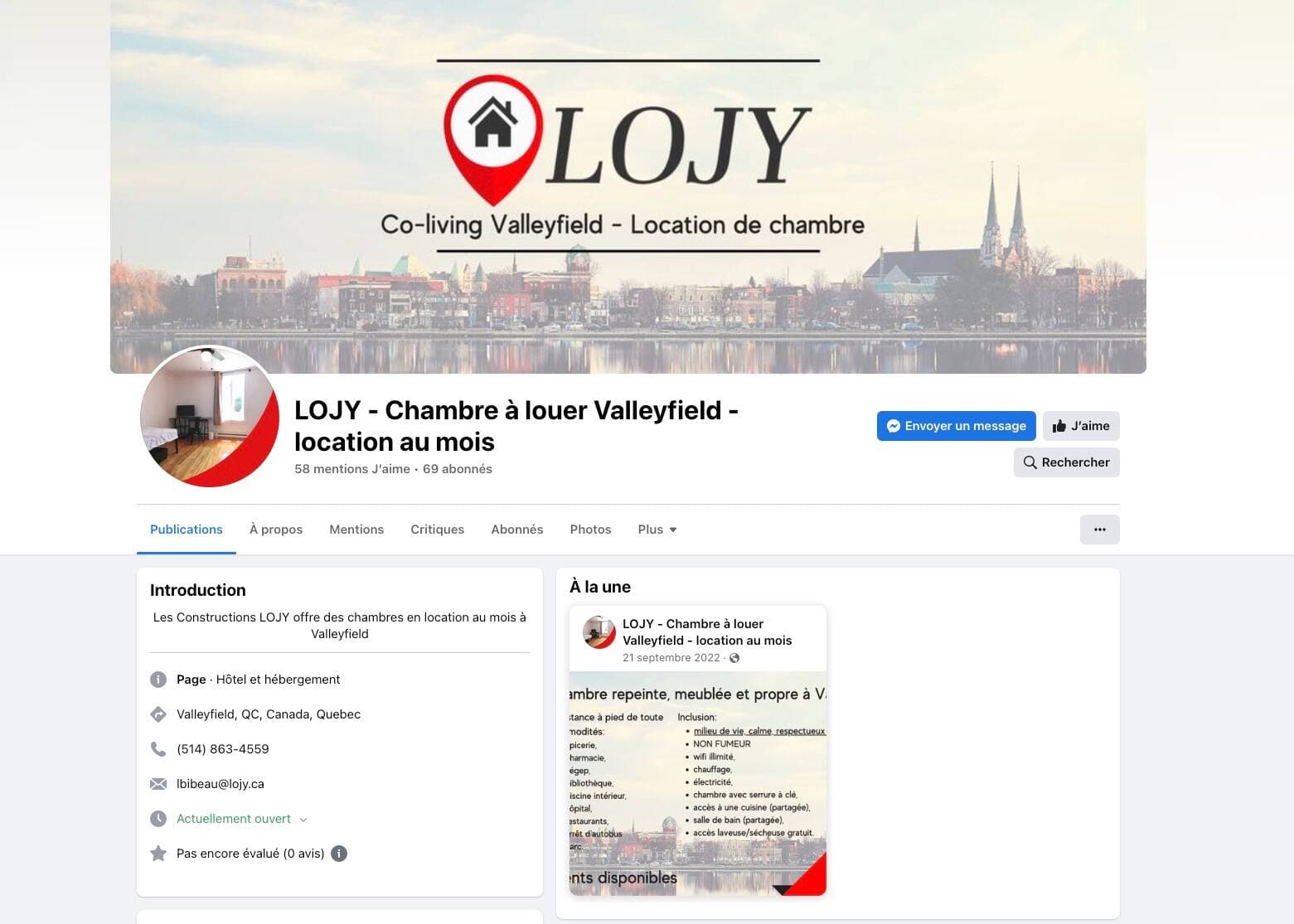 Page Facebook de la compagnie «Les constructions Lojy Inc», qui appartient à Lysianne Bibeau et de son frère François Bibeau.
