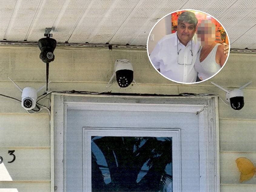 Portrait du propriétaire Sylvain Rivest, condamné par le TAL le mois dernier. En arrière-plan, son immeuble où il devra retirer les nombreuses caméras qui épient sa locataire.