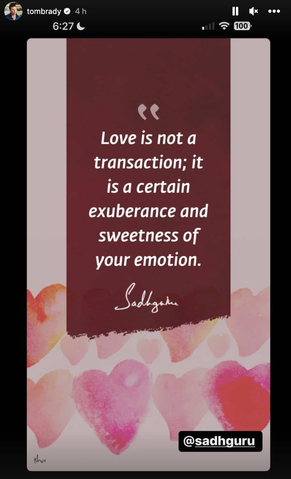 Capture d'écran page Instagram officielle de Tom Brady