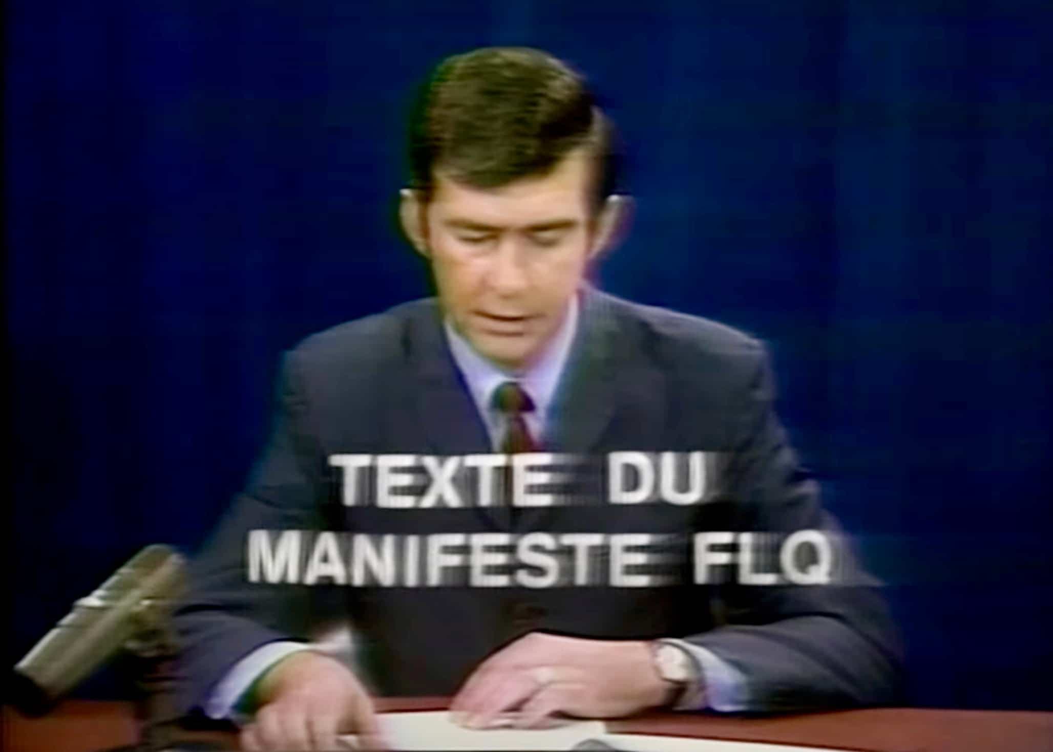 Gaétan Montreuil faisant la lecture du manifeste du FLQ, le 8 octobre 1970, à Radio-Canada.