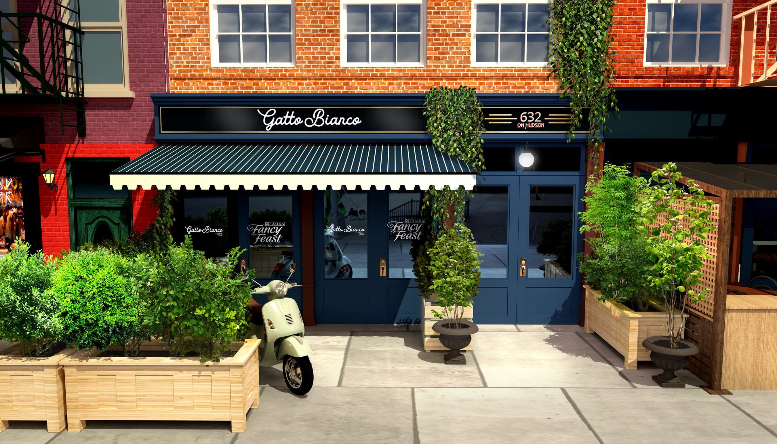 La façade du restaurant éphémère Gatto Bianco.