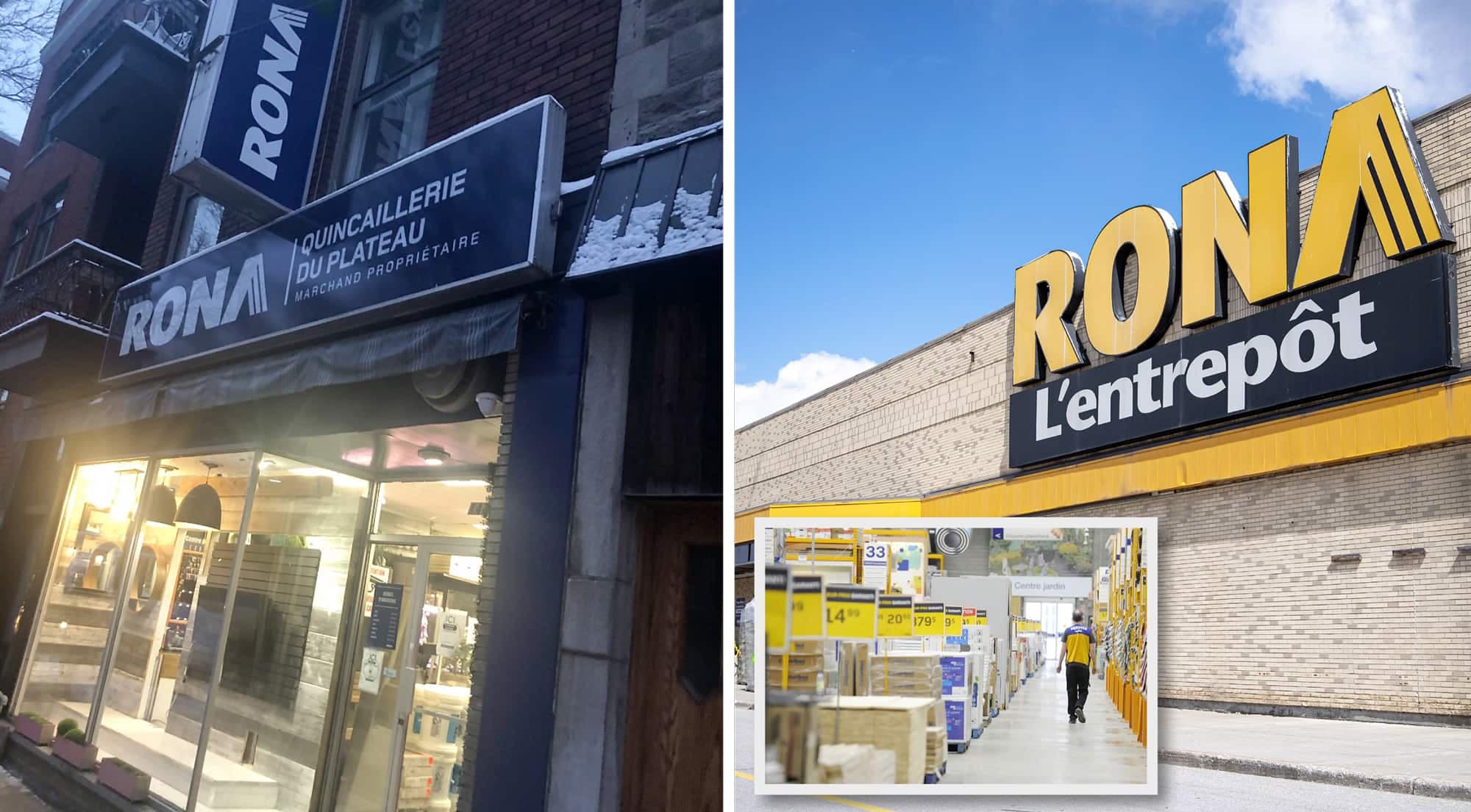 Des détaillants soulignent que Québec n’a présenté aucune justification scientifique pour appuyer sa décision d’imposer le passeport vaccinal aux grandes surfaces. Ci-haut, un RONA où il n’y aura pas de contrôle d’accès (à gauche) et un autre où il y en aura (à droite).