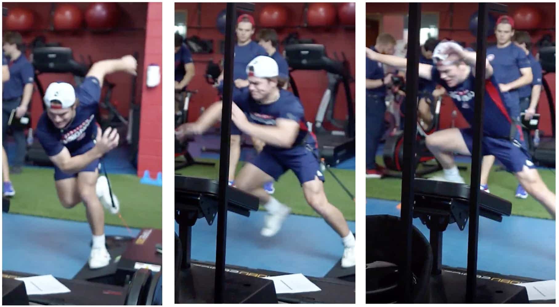 L’attaquant Cole Caufield en pleine action lors des tests physiques au premier jour du camp d’entraînement du Canadien, mercredi, au complexe sportif de Brossard.