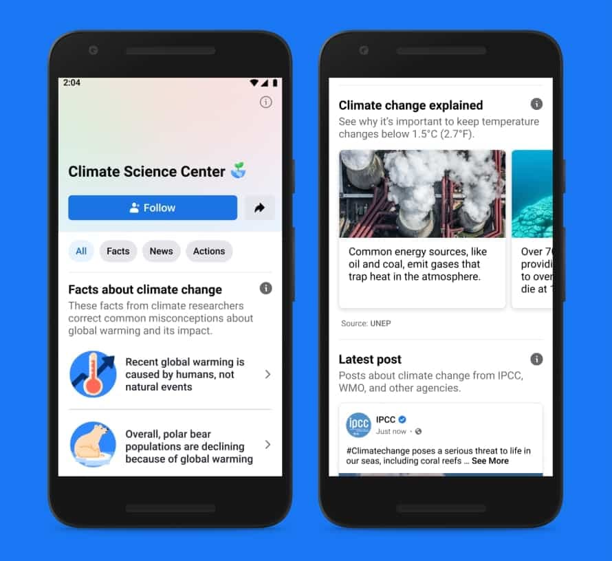 Certaines publications sur le climat partagées sur Facebook dirigent maintenant les internautes vers un centre d'information climatique.