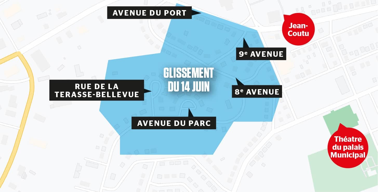 Le secteur évacué autour du lieu du glissement de terrain la semaine dernière à La Baie.