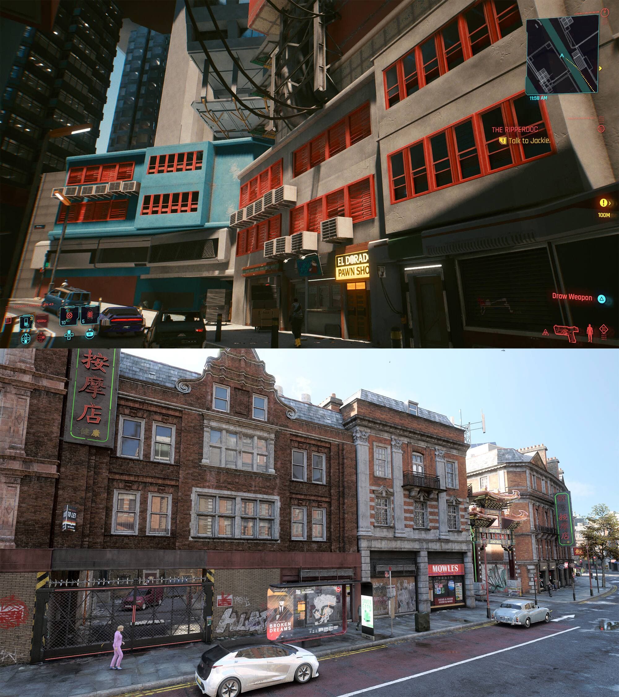 Même lorsque le jeu sera optimisé pour les consoles de nouvelle génération, le niveau de détail de Cyberpunk 2077 (ci-haut, sur PS5) ne pourra jamais rivaliser avec celui d’un jeu comme Watch Dogs 3 (ci-bas).