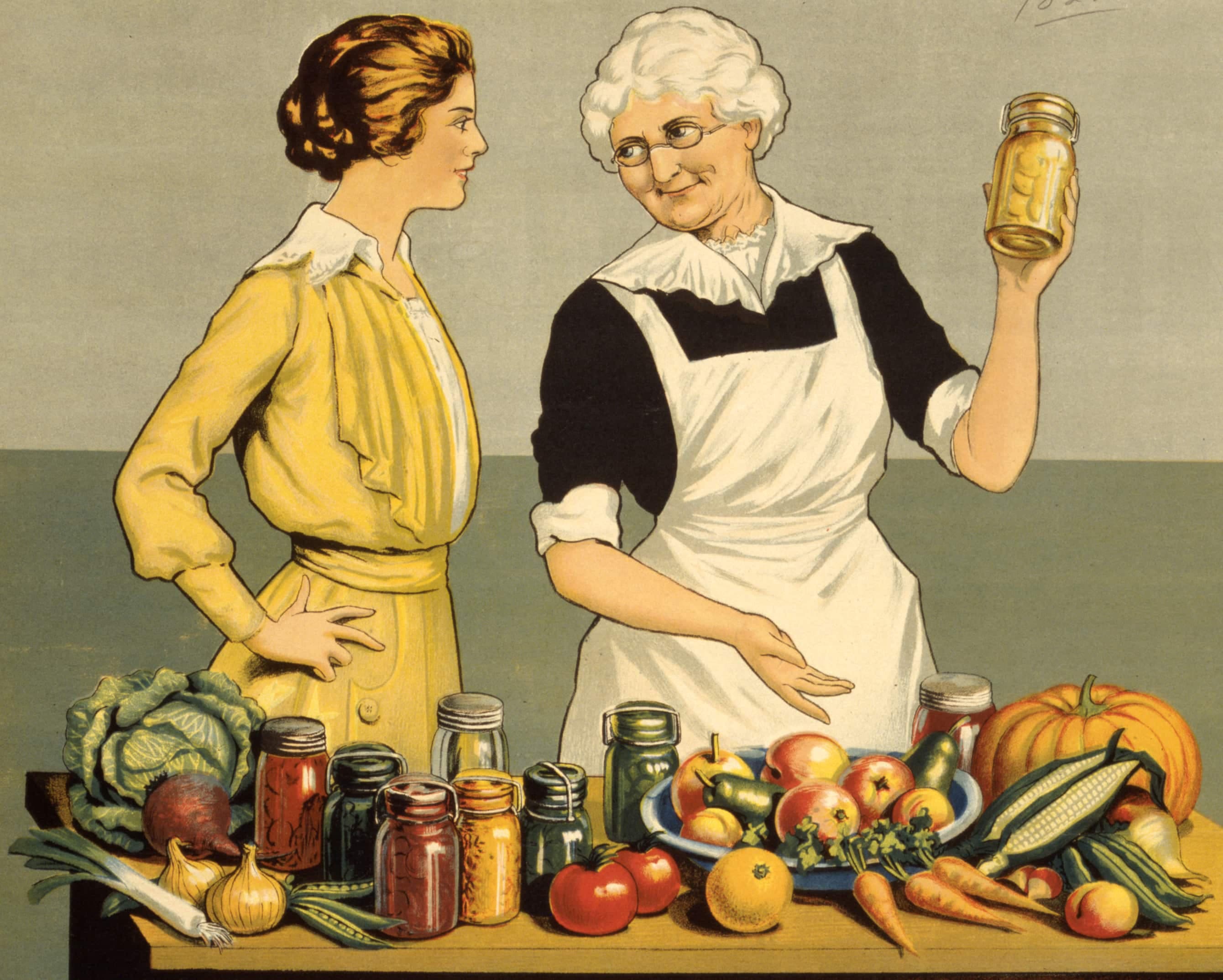 Affiche datant de la Première Guerre mondiale: «Waste not, want not. Prepare for winter. Save perishable foods by preserving now.»