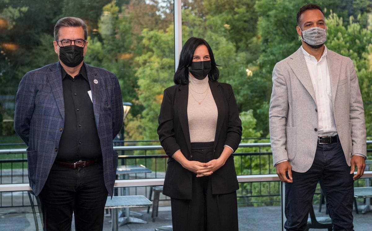 Denis Coderre (Chef d’Ensemble Montréal), Valérie Plante (Mairesse de Montréal et Cheffe de Projet Montréal) et Balarama Holness (Chef de Mouvement Montréal).