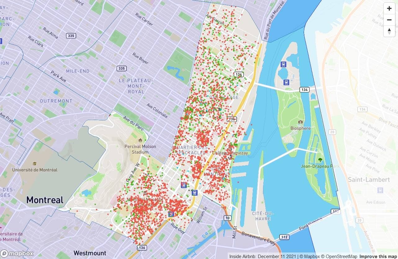 Hébergements de courte durée disponibles au centre-ville de Montréal