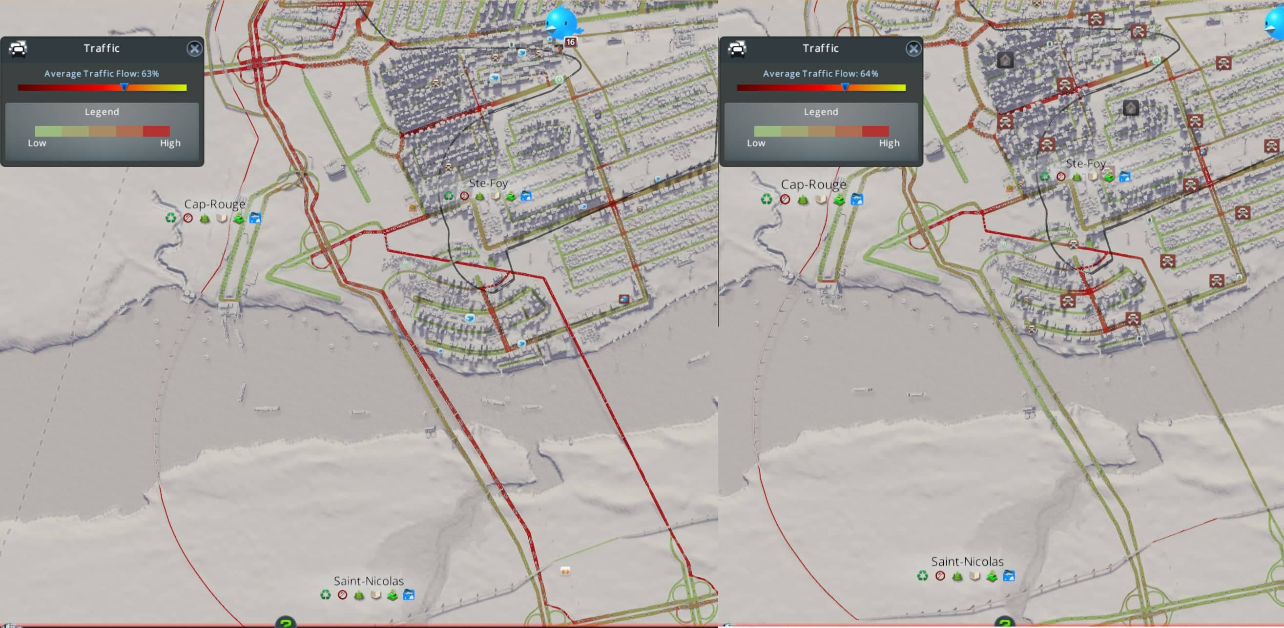 Comparaison de la circulation sur les ponts, avec et sans le troisième lien Québec-Lévis