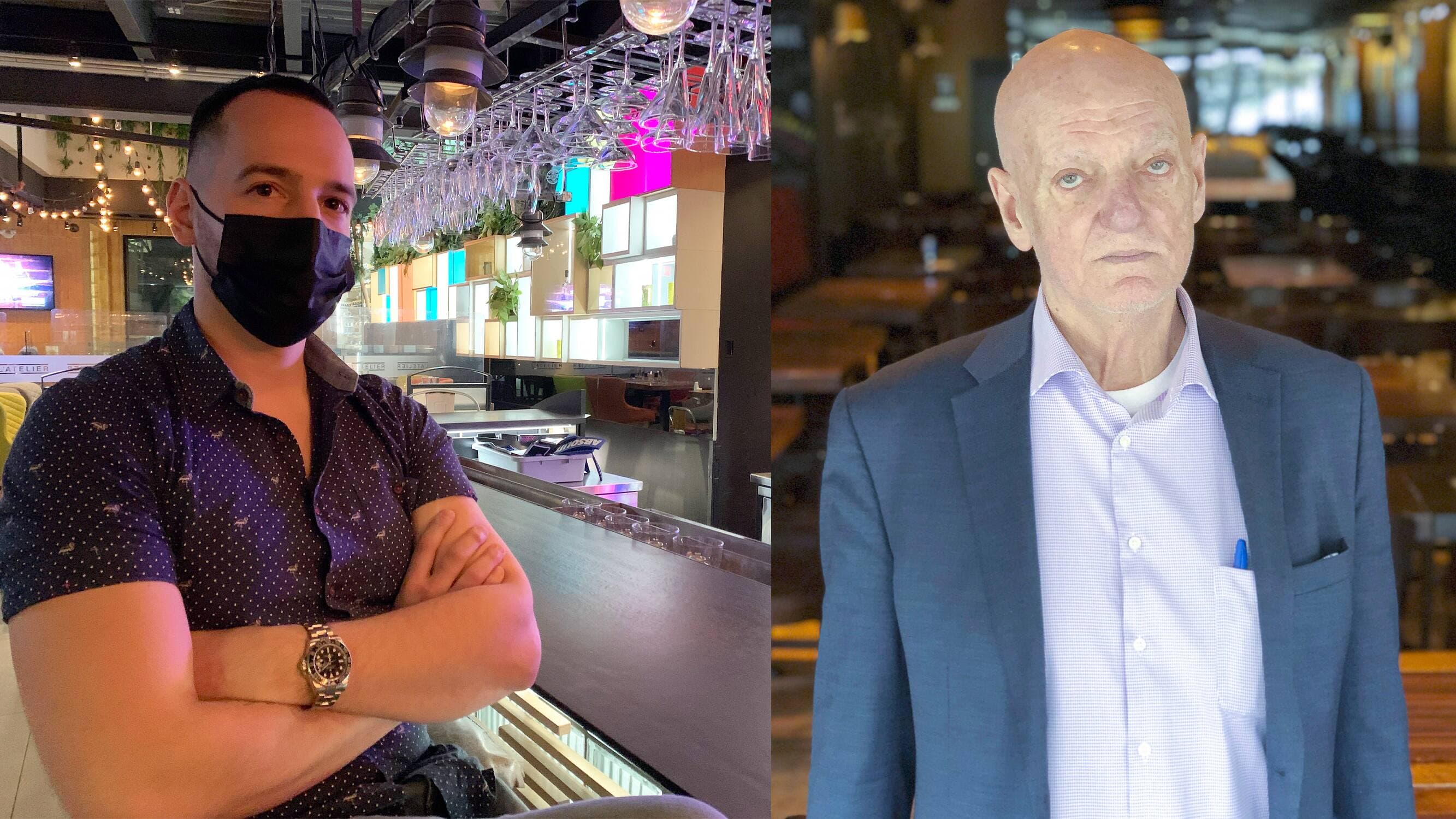 Fabio Monti, propriétaire de l’Atelier et de l’Ophélia, à Québec, et Peter Sergakis, propriétaire de plusieurs restaurants, dont la Station des sports, à Montréal, sont furieux de la décision du gouvernement Legault.