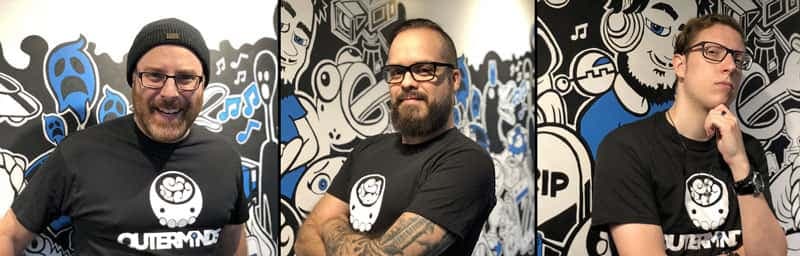 Les cofondateurs d'Outerminds Guiz de Pessemier, Sylvain Savard et Alexandre Caron