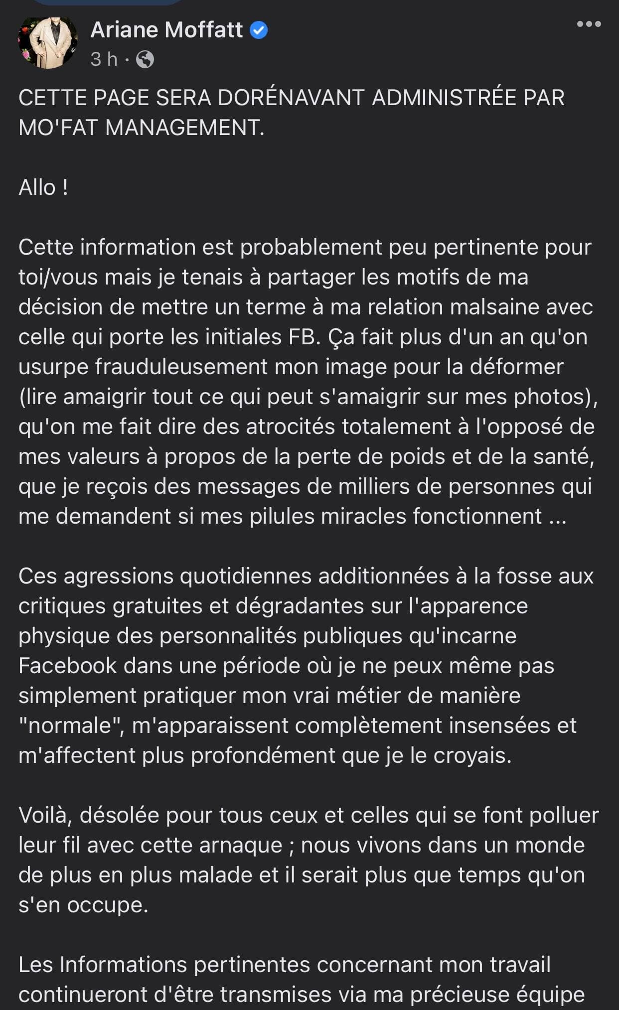 Photo tirée de Facebook