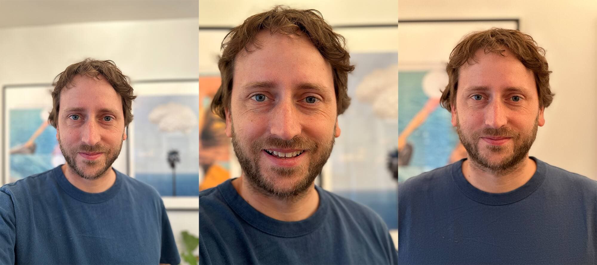 Un chroniqueur techno photographié avec le mode Portrait 1X, 2X et 3X. Photos : Maxime Johnson et Emilie Laperrière.