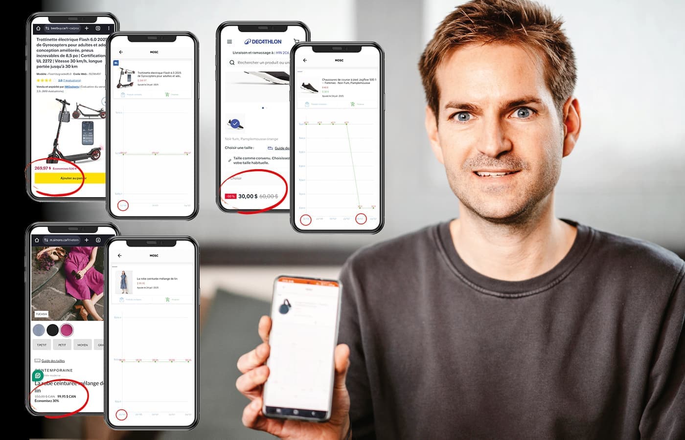Mathieu Guffens devant les preuves accumulées par son application MOSC: des mois de surveillance révèlent que les «promotions temporaires» de ces géants du commerce en ligne ne finissent jamais.