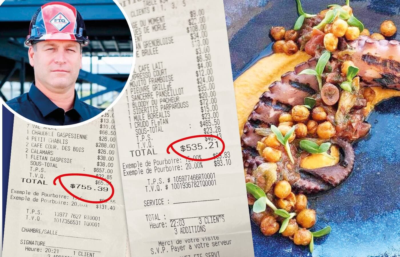 Au restaurant La Maison du Pêcheur, situé à Percé, le directeur général de la FTQ-Construction Éric Boisjoly et des représentants syndicaux ont notamment goûté à la pieuvre grillée et au crudo de flétan, et la facture s’est élevée à 642,25$.