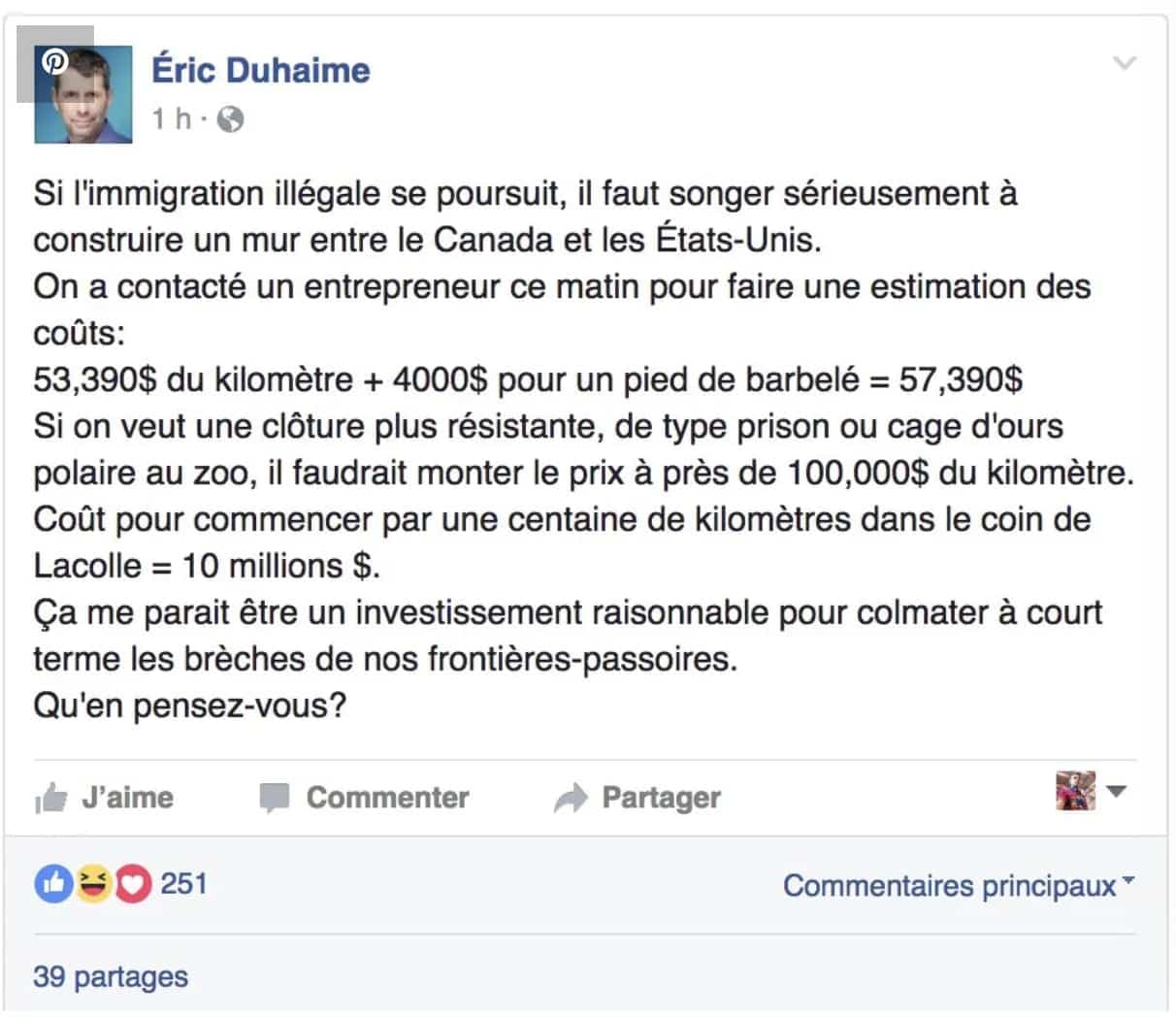 Capture d'écran Facebook