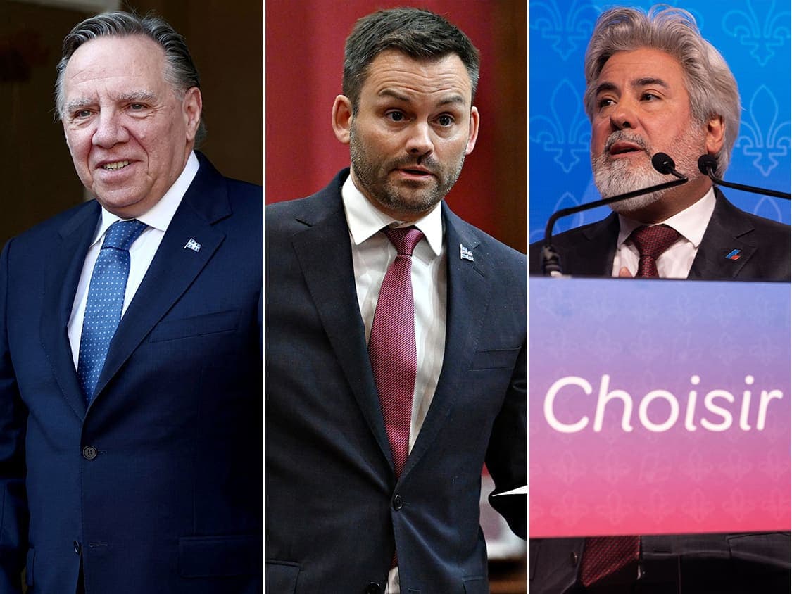 Le premier ministre du Québec et chef de la CAQ, François Legault, le chef péquiste, Paul St-Pierre Plamondon, et le chef libéral, Pablo Rodriguez